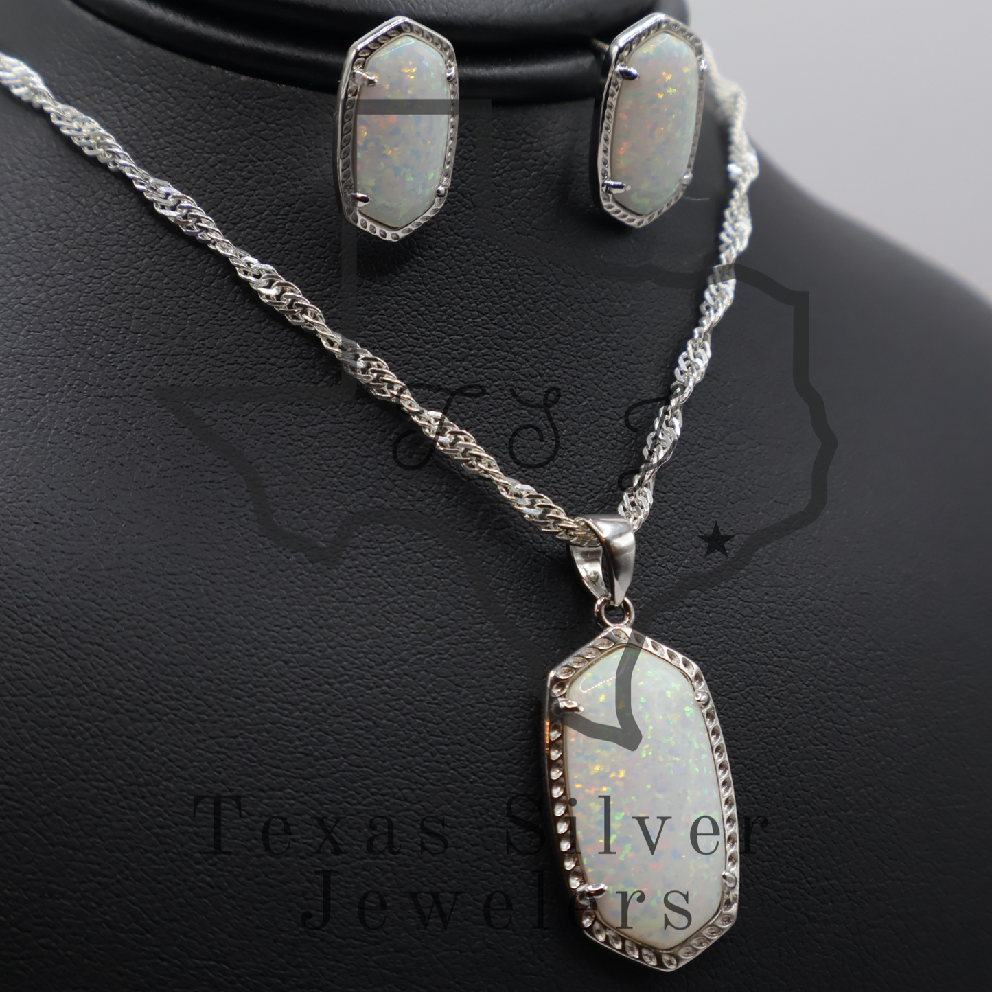Large Opal Pendant and Earrings Set - 2 Colors